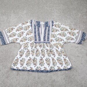 Lucky Brand Shirt Womens Small Blue/Pink Floral Print Knit Viscose Short Sleeve